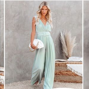 VICI High tea pleated belted jumpsuit